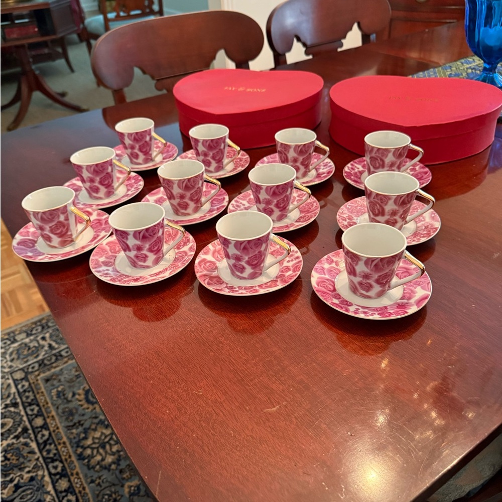 Pink Floral Tea Set with Gold Accents